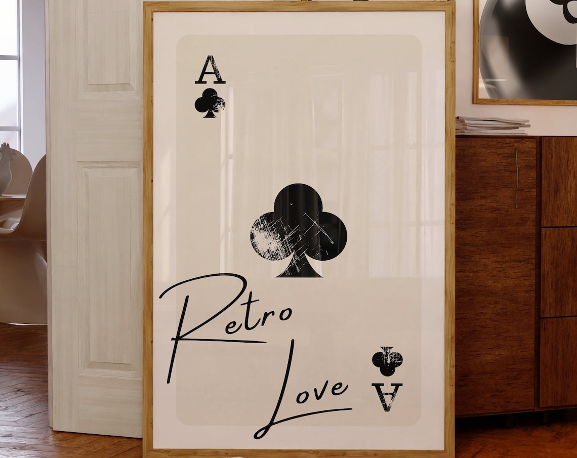 Ace Of Clubs Retro Love Script Vintage Playing Card Art Poster - Image 3