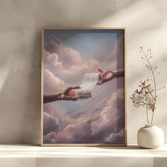 Funny Bathroom Wall Art Maximalist Decor Vintage Style Meme Eclectic Comedic Print
