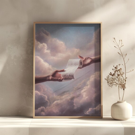 Funny Michelangelo Toilet Paper Cloud Bathroom Humor Art Poster