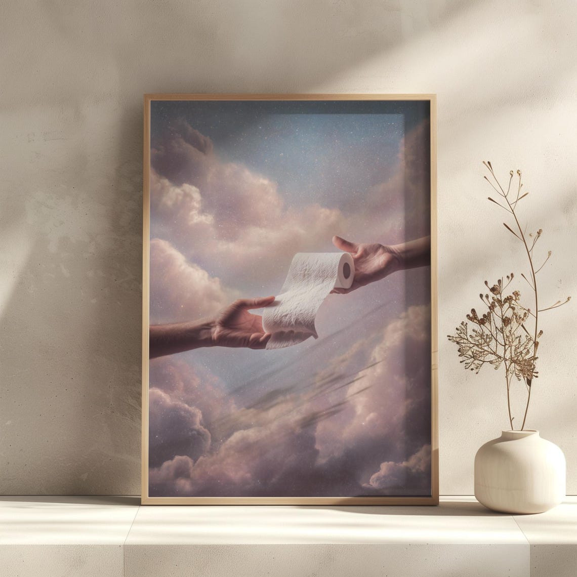 Funny Michelangelo Toilet Paper Cloud Bathroom Humor Art Poster