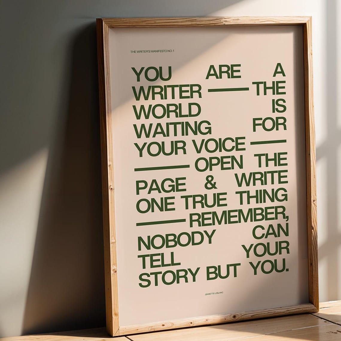 Writers Manifesto You Are A Writer Green Typography Quote Poster Gift