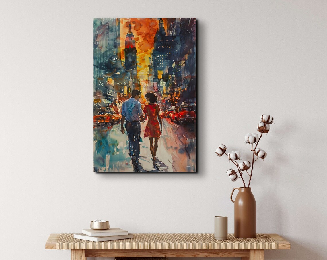 Watercolor Couple In New York City Art Print