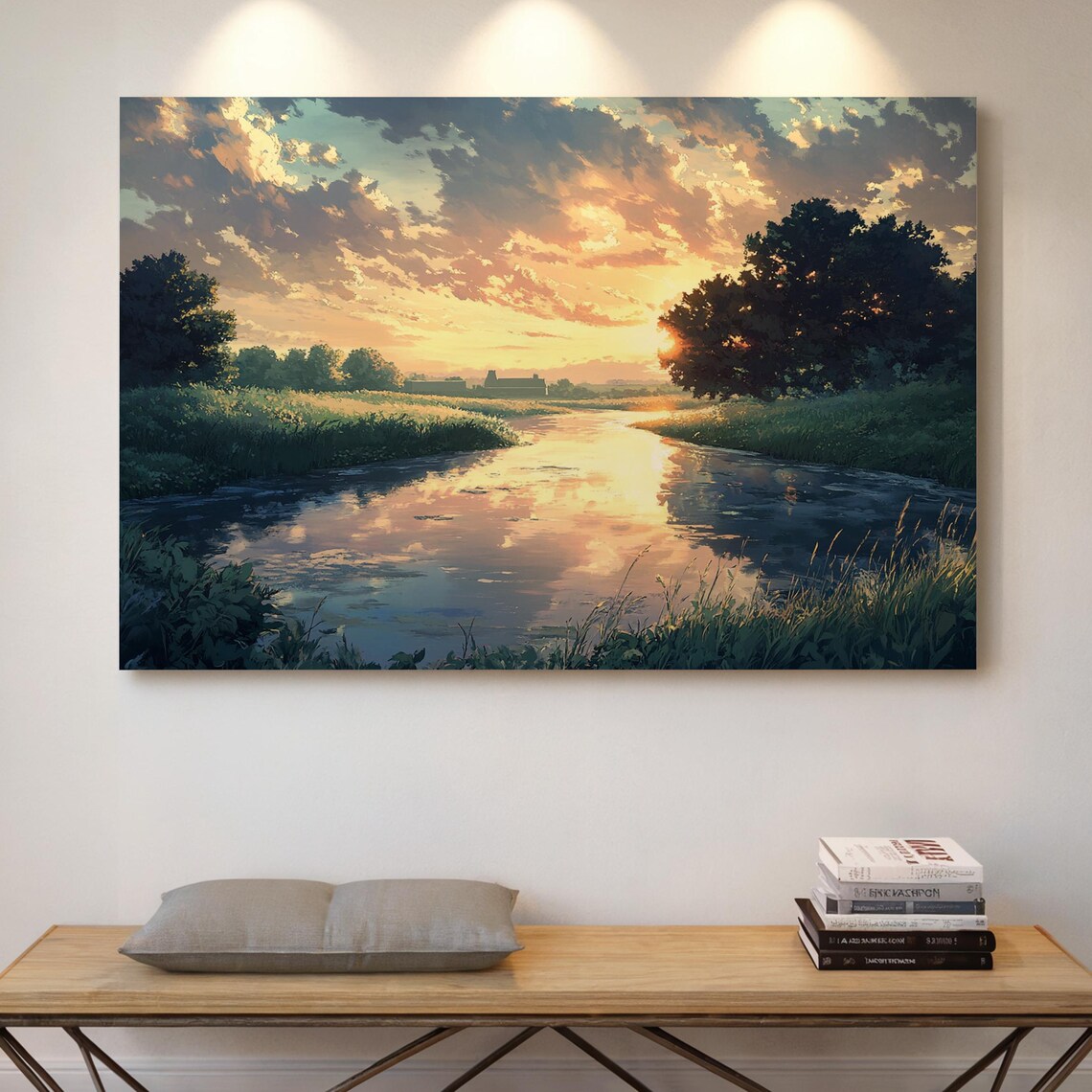 Golden Sunset Over River Landscape, Scenic Poster