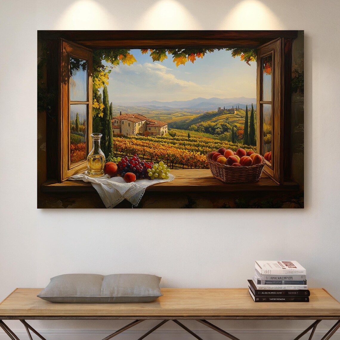 Tuscany Window View Over Vineyards Italian Countryside Kitchen Art Poster