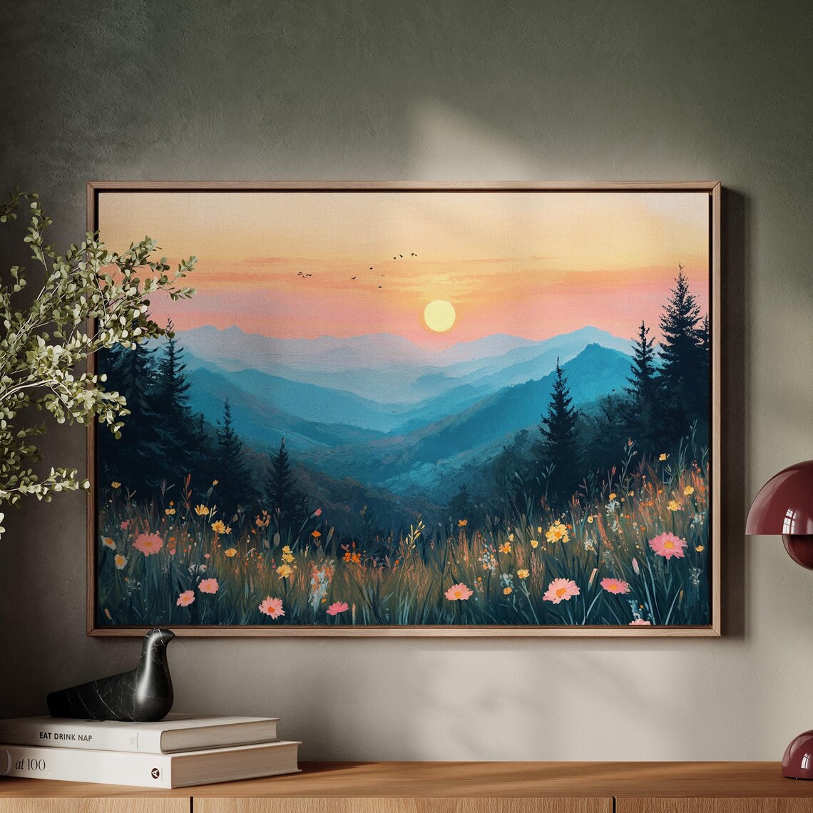 Majestic Sunset Over Mountain Valley, Nature Landscape