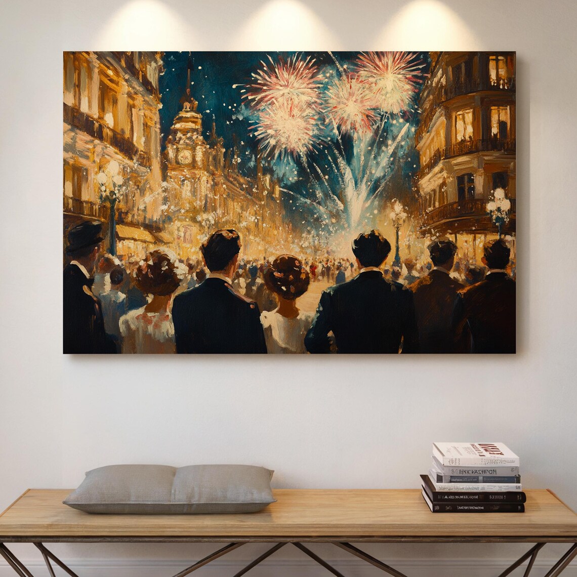 Vintage City Fireworks Celebration Festive Evening Street Poster