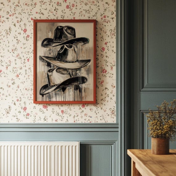 Three Cowboy Hats In Rustic Black And White