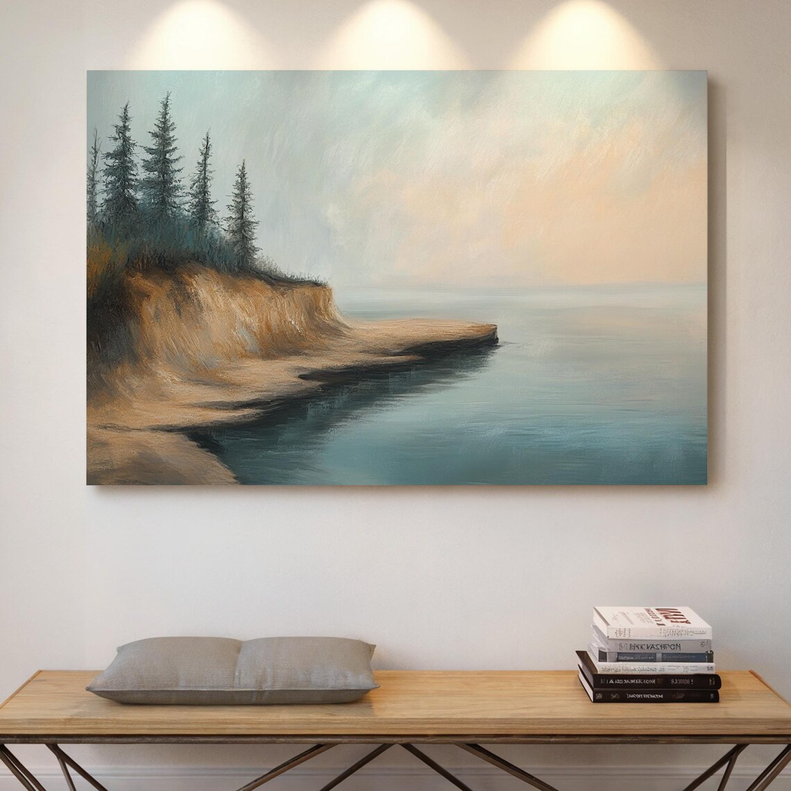 Coastal Cliff Pines Tranquil Ocean Shoreline Foggy Misty Seascape Poster Art