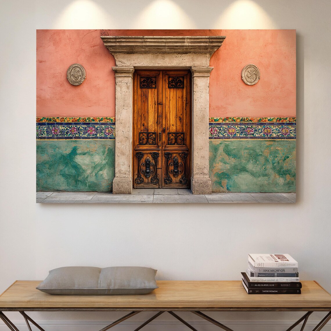 Rustic Mexican Doorway with Vintage Wooden Door Canvas Wall Art