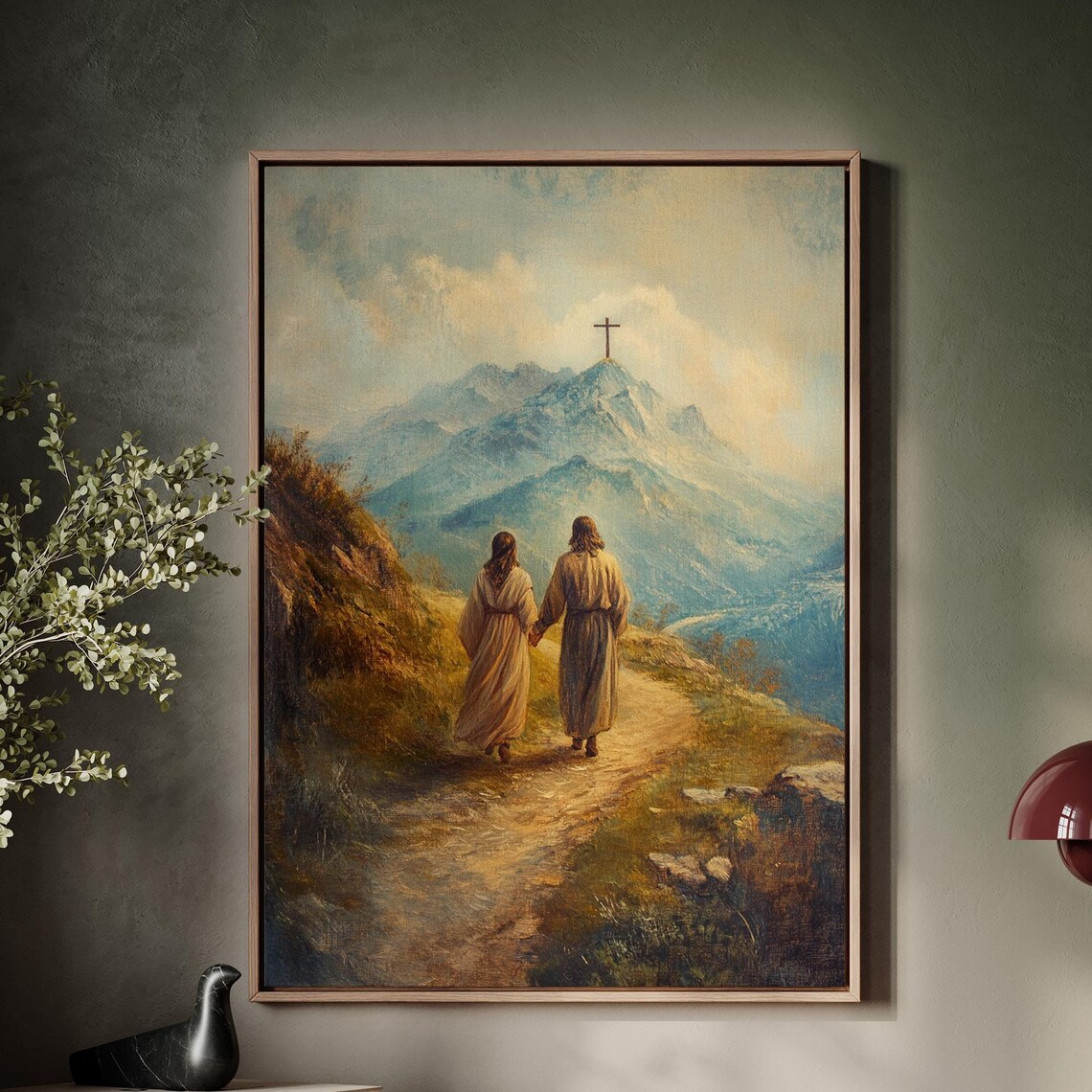 Jesus And Disciple Walking Toward The Cross