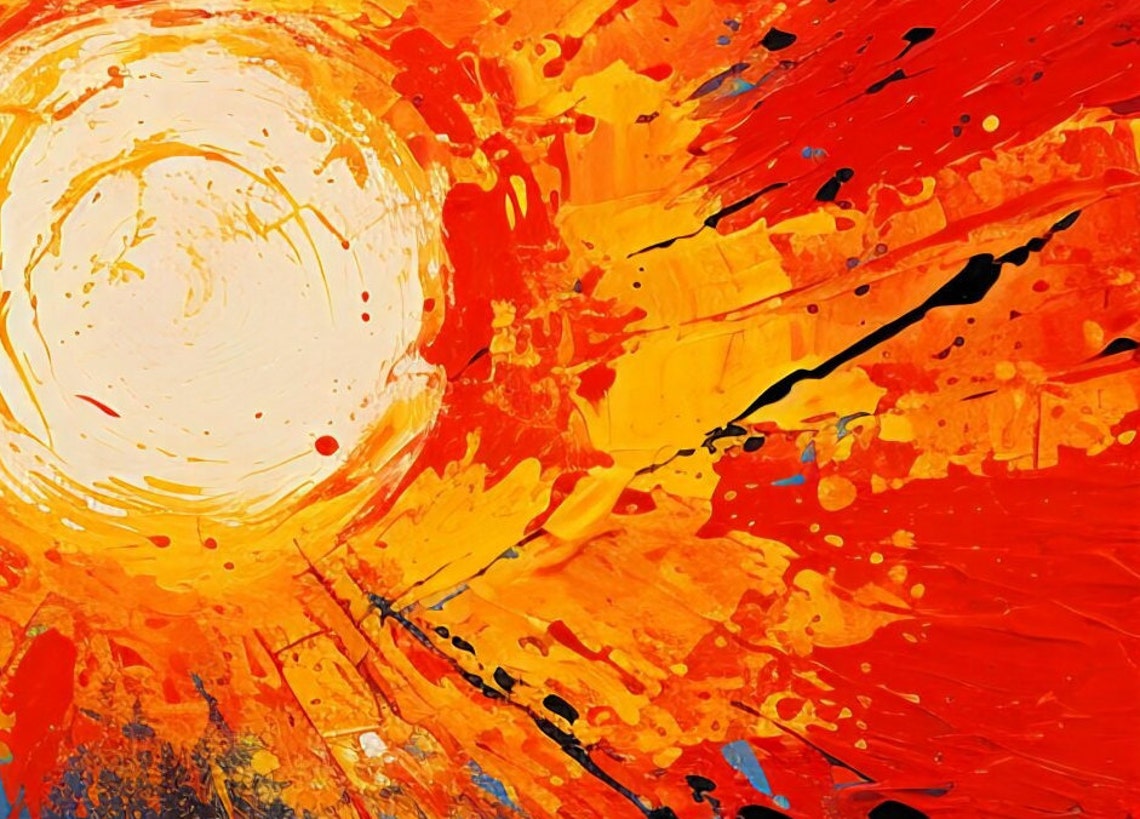 Sunburst Abstract Painting Radiant Sun Red Blue Splash Poster - Image 3