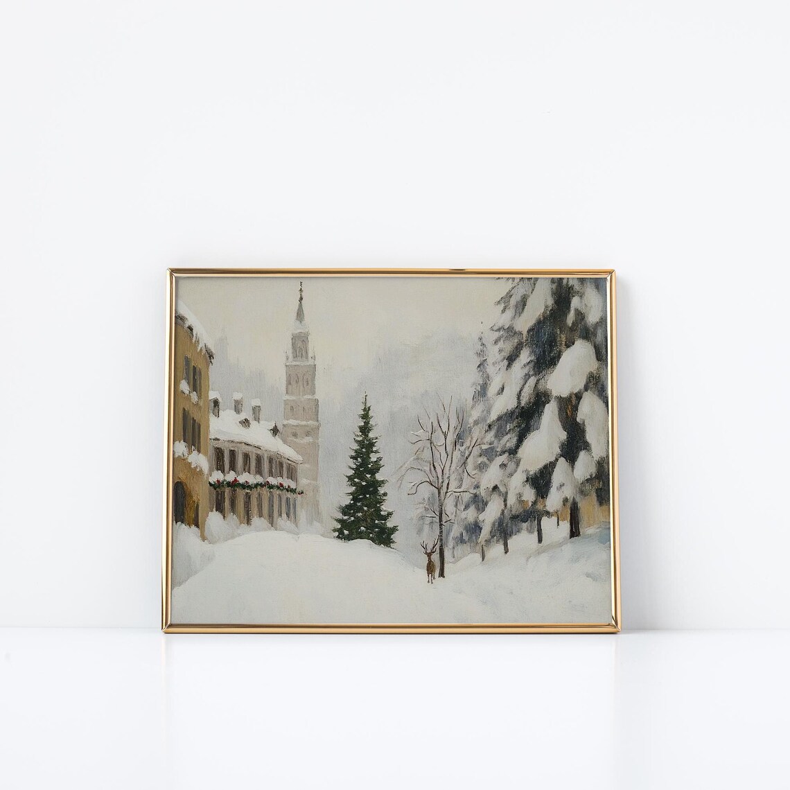 Church Square Winter Holiday Town Scene, Art Print