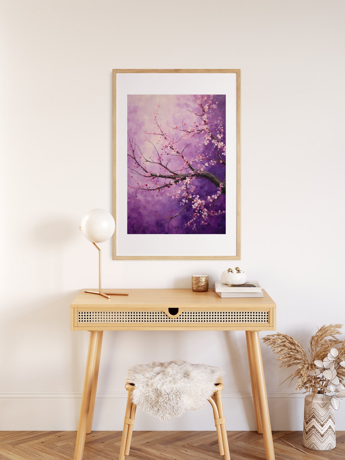Cherry Blossom Branches Dreamy Purple Floral Oil Painting Poster - Image 2