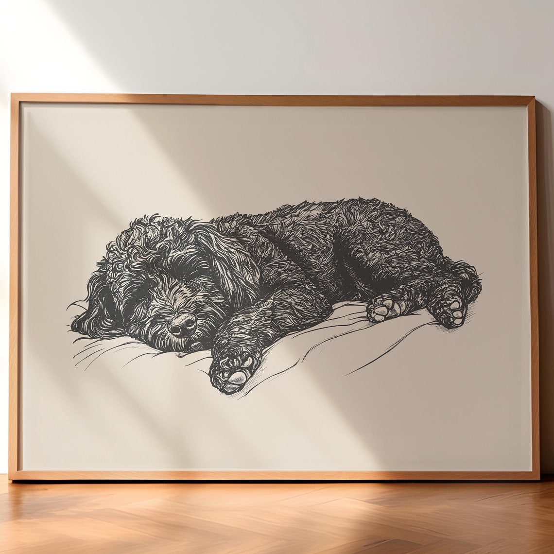 Sleeping Labradoodle Poster Dog Vintage Print Dog Wall Art Antique Retro Painting Country Wall Art Dog Drawing Farmhouse Print