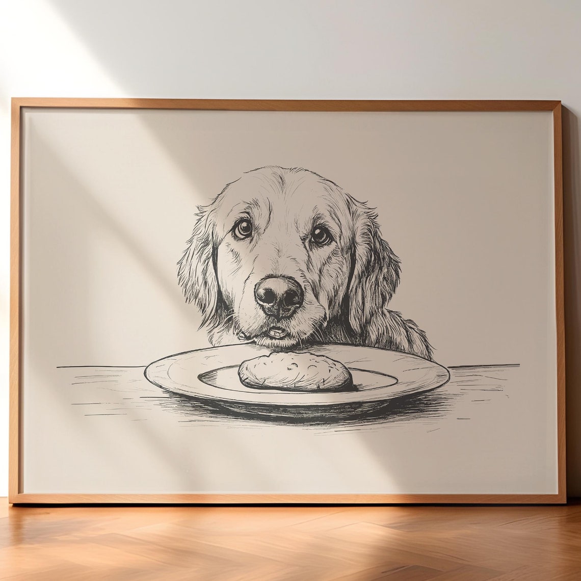 Funny Golden Retriever Print Dog Vintage Art Dog Wall Decor Antique Vintage Painting Country Wall Art Dog Drawing Farmhouse Print