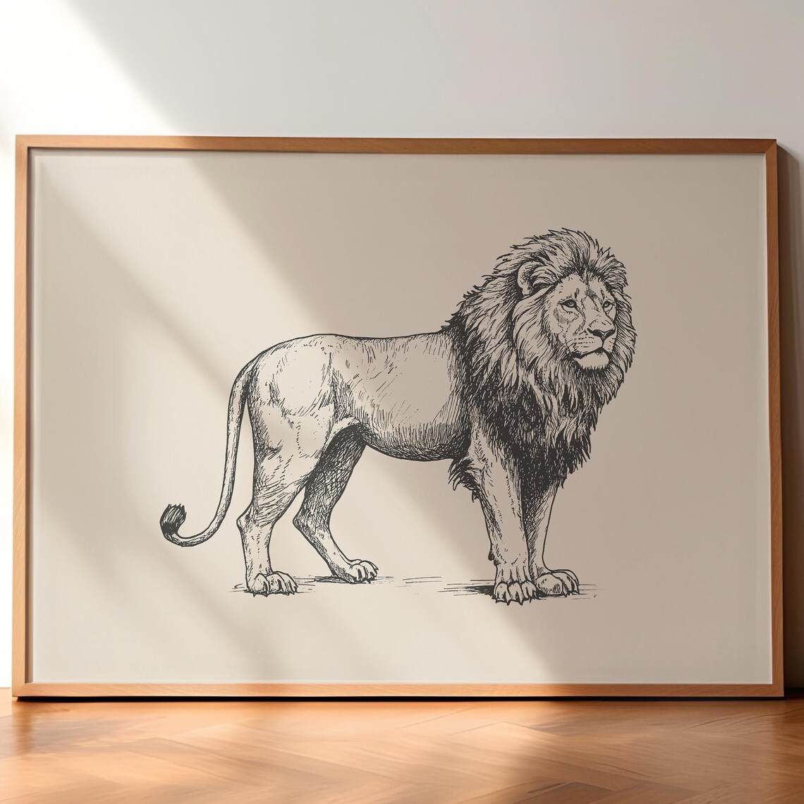 Majestic Standing Lion Antique Engraving Style Safari Animal Poster