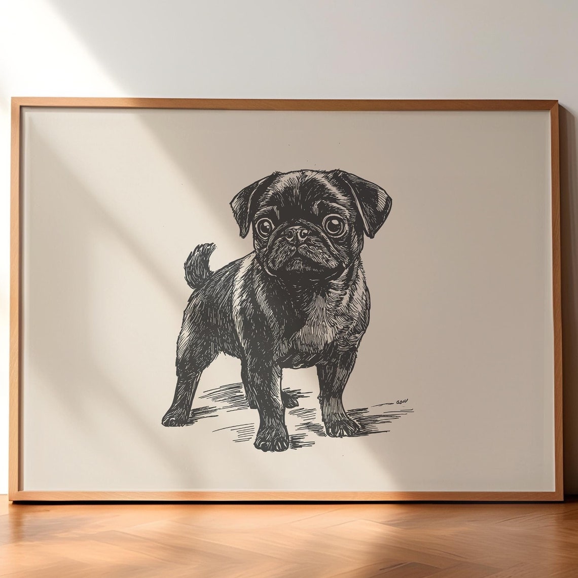Pug Retro Drawing Pug Vintage Print Dog Lover Gift Idea Dog Wall Art Antique Puppy Painting Country Wall Art Pug Farmhouse Poster