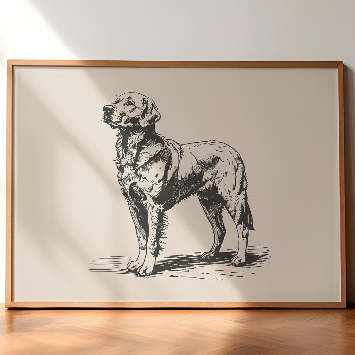 Retro Golden Retriever Print Dog Vintage Poster Dog Retro Drawing Wall Art Antique Vintage Painting Farmhouse Retriever Wall Decor