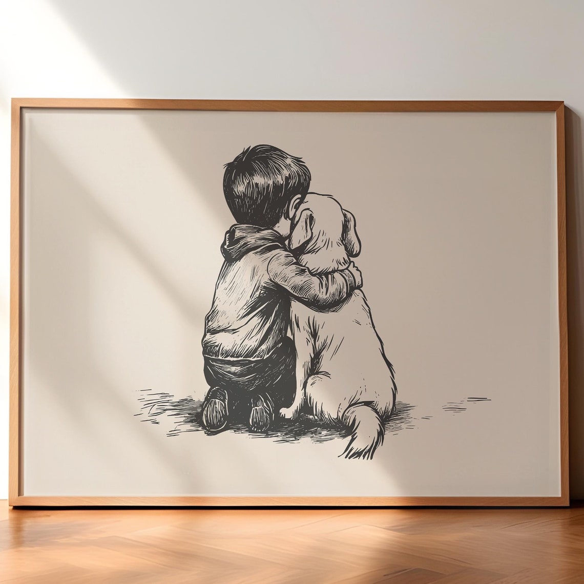 Vintage Nursery Poster Boy And A Dog Print Kids Room Wall Art Vintage Drawing Farmhouse Decor Country Art Dog Sketch Dog Wall Art