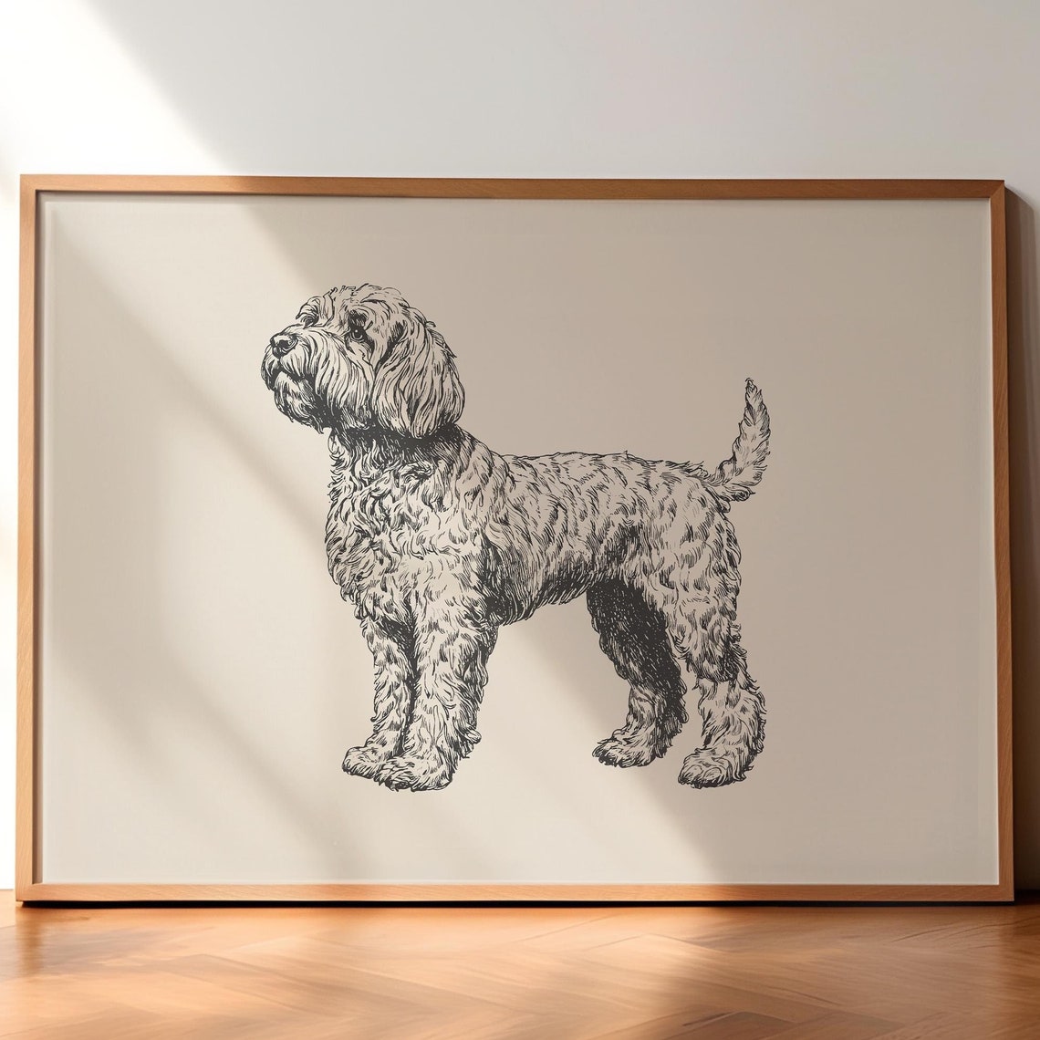 Vintage Goldendoodle Poster Farmhouse Dog Vintage Drawing Golden Doodle Wall Art Antique Vintage Sketch Country Wall Art Dog Painting