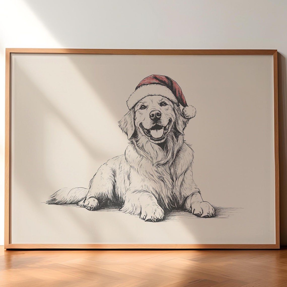 Vintage Santa Golden Retriever Print Retro Christmas Art Print Vintage Holiday Print Vintage Christmas Dog Print Christmas Art Dog Art