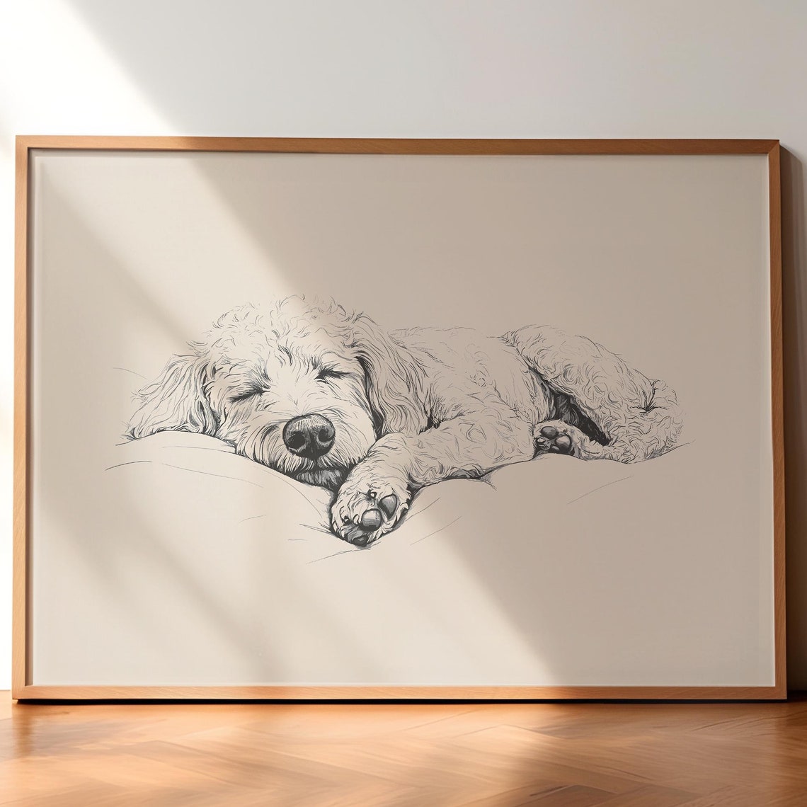 Labradoodle Print Dog Vintage Print Sleeping Dog Wall Art Antique Vintage Painting Country Wall Art Dog Drawing Farmhouse Print