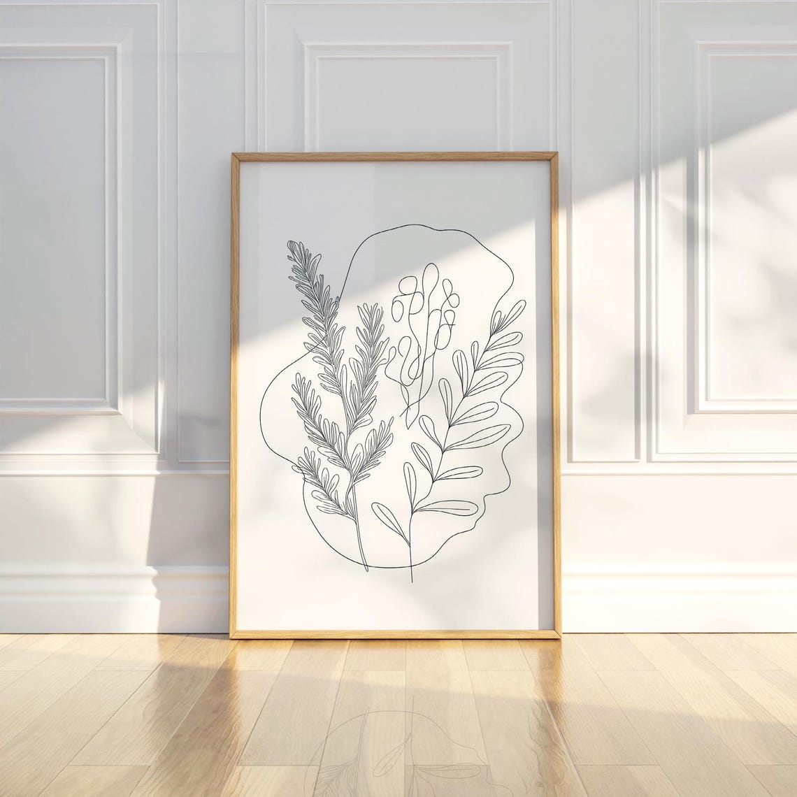 Boho Herbs Leaf Line Art Botanical Minimalist Drawing Poster