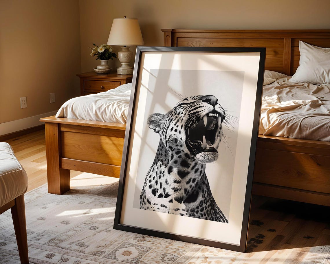 Leopard Roar Sketch Wall Art Print Animal Illustration Drawing Trendy Poster Back And White Modern Home Decor - Image 5