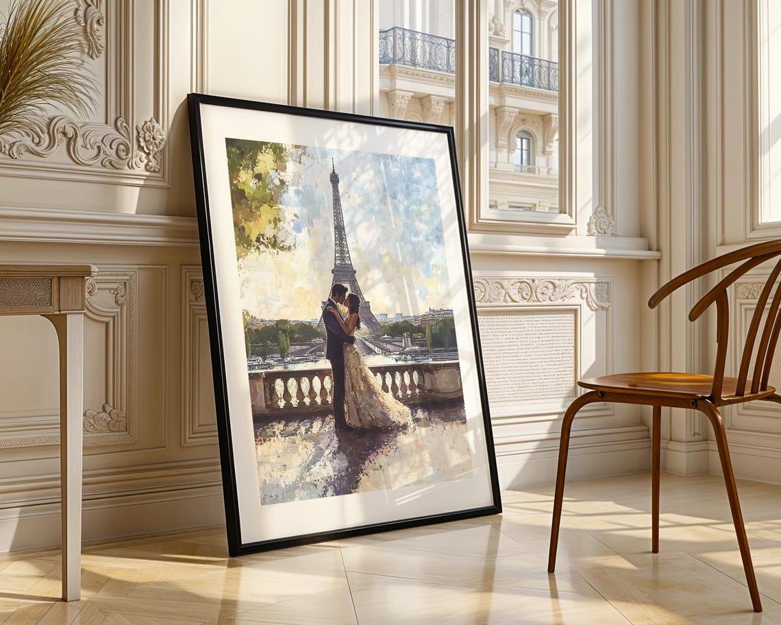 Paris Eiffel Tower Couple Dancing Impressionist Painting Art Poster - Image 4