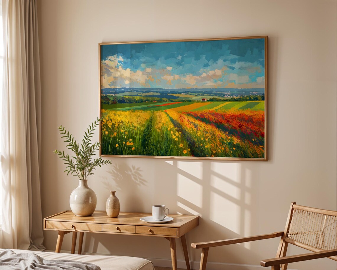 Vibrant Summer Wildflower Meadow Colorful Landscape Painting Poster