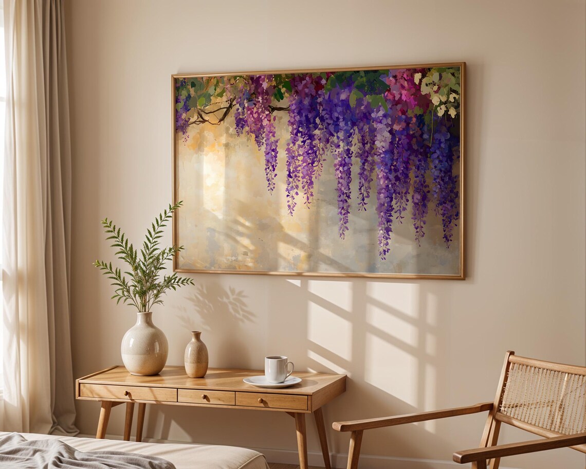 Purple Wisteria Hanging Blossoms Watercolor Floral Painting Poster - Image 6