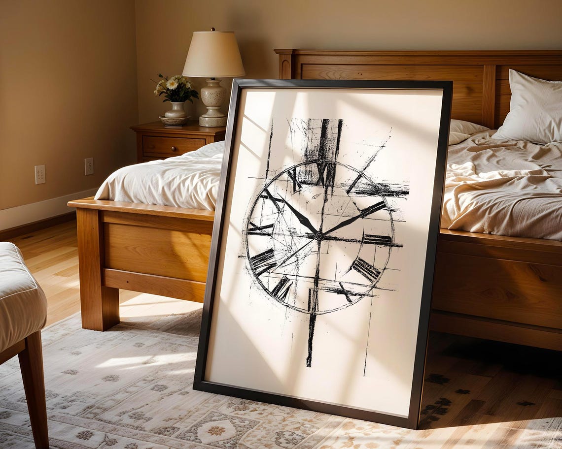 Vintage Abstract Roman Numeral Clock Face Sketch Minimalist Poster - Image 5