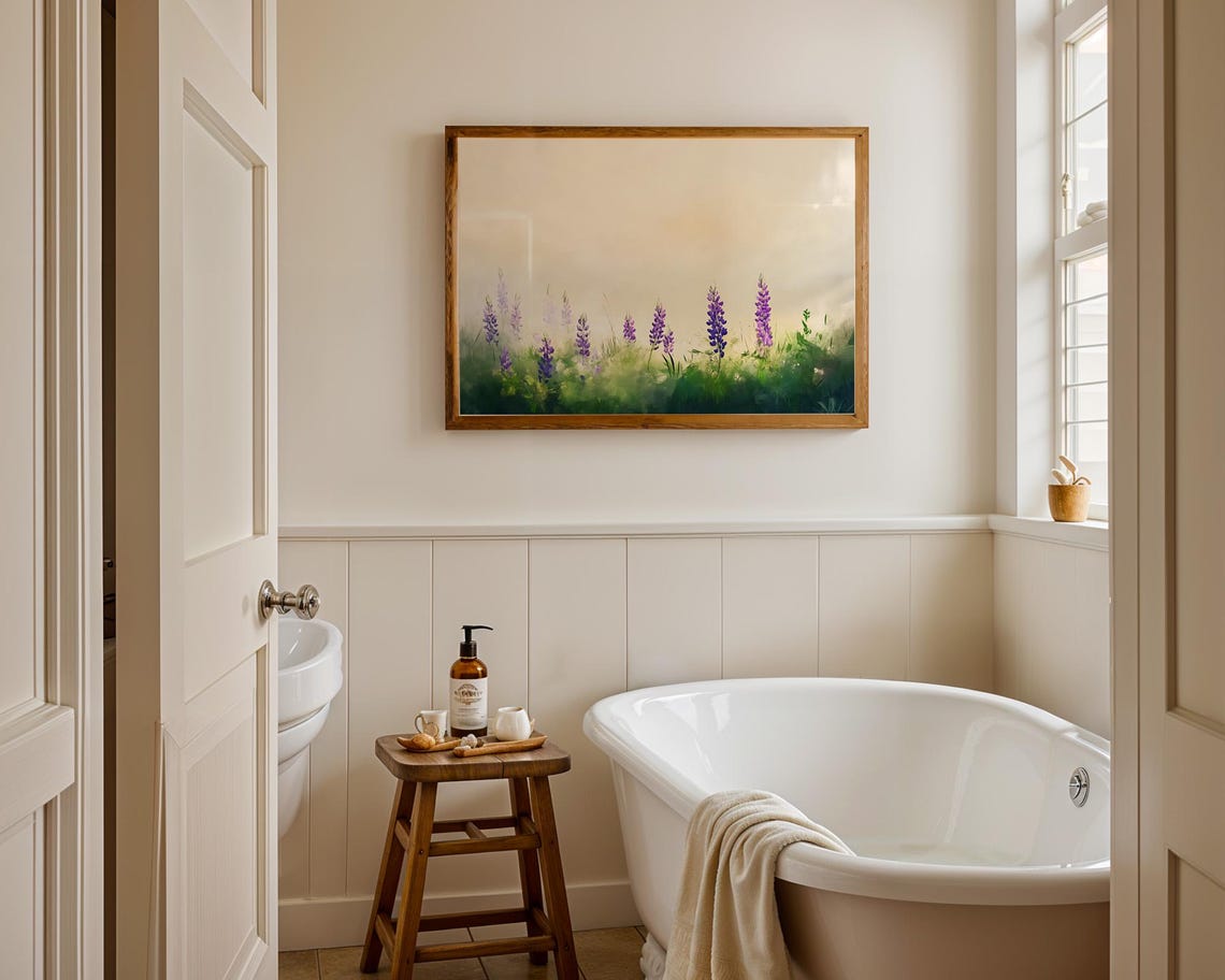 Purple Lupine Flowers Misty Meadow Soft Watercolor Botanical Poster - Image 3