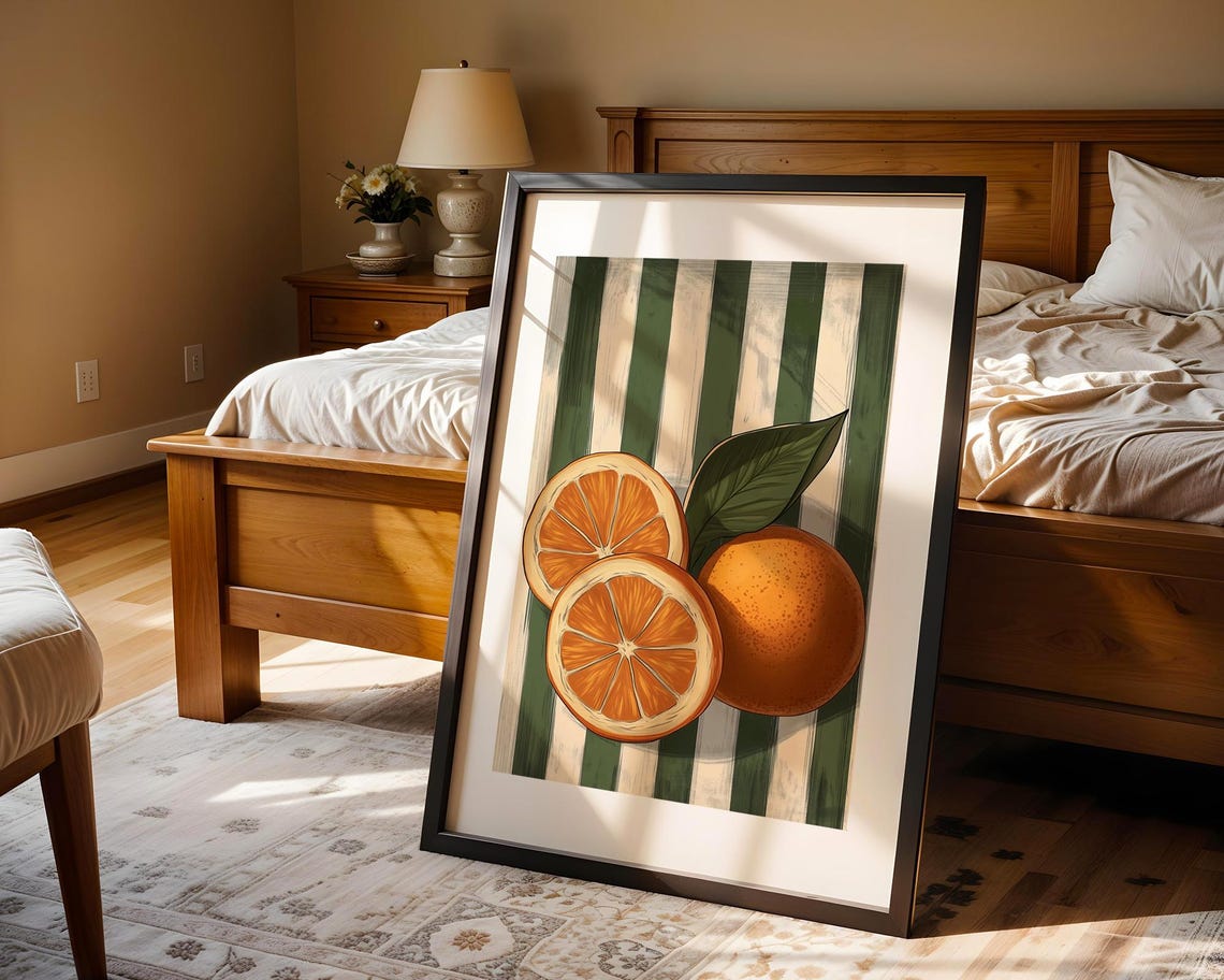 Fresh Orange Slices Citrus Fruit Green Striped Modern Art Poster - Image 4