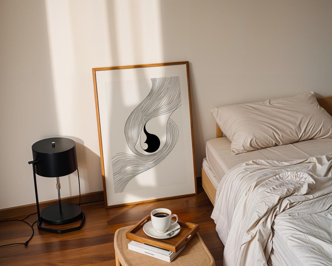 Zen Abstract Yin Yang Flowing Line Art Minimalist Symbol Poster - Image 3