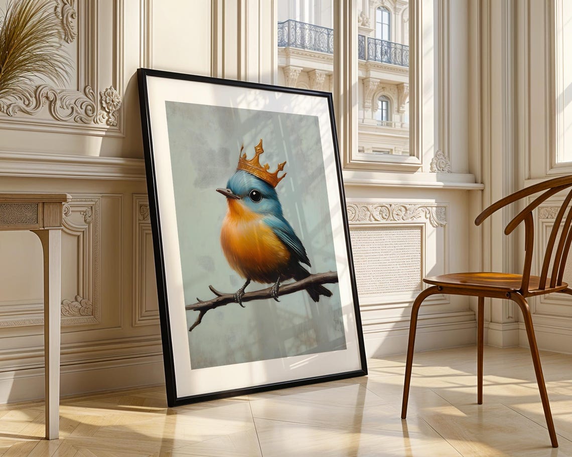 Cute Little Bird Golden Crown Nursery Decor Art Trendy Wall Room Prints Print Poster - Image 3