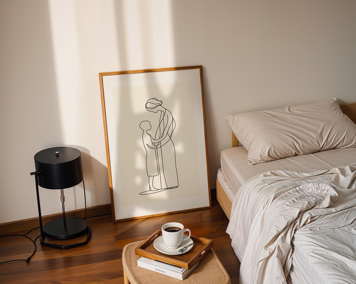 Mother And Child Embrace Minimal Line Art Motherhood Love Poster - Image 2
