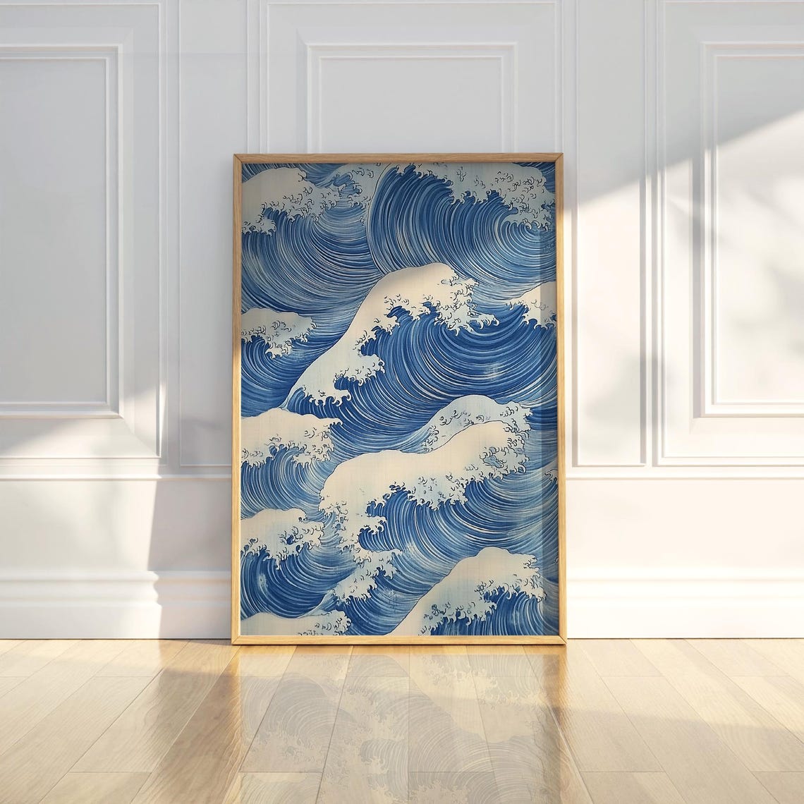Japanese Blue Ocean Wave Pattern Poster in Classic Ukiyo-e Style