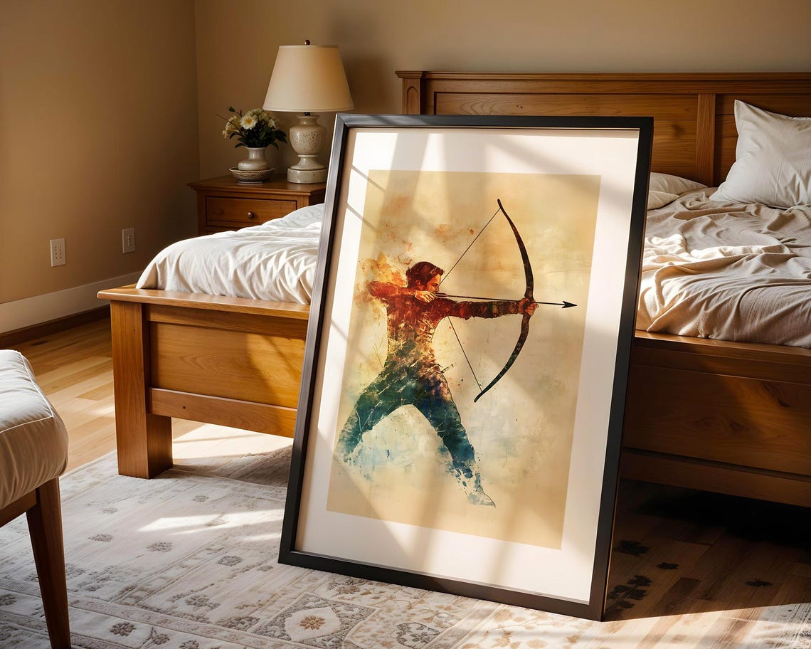 Archer Drawing Bow Watercolor Dynamic Sports Action Silhouette Poster - Image 3
