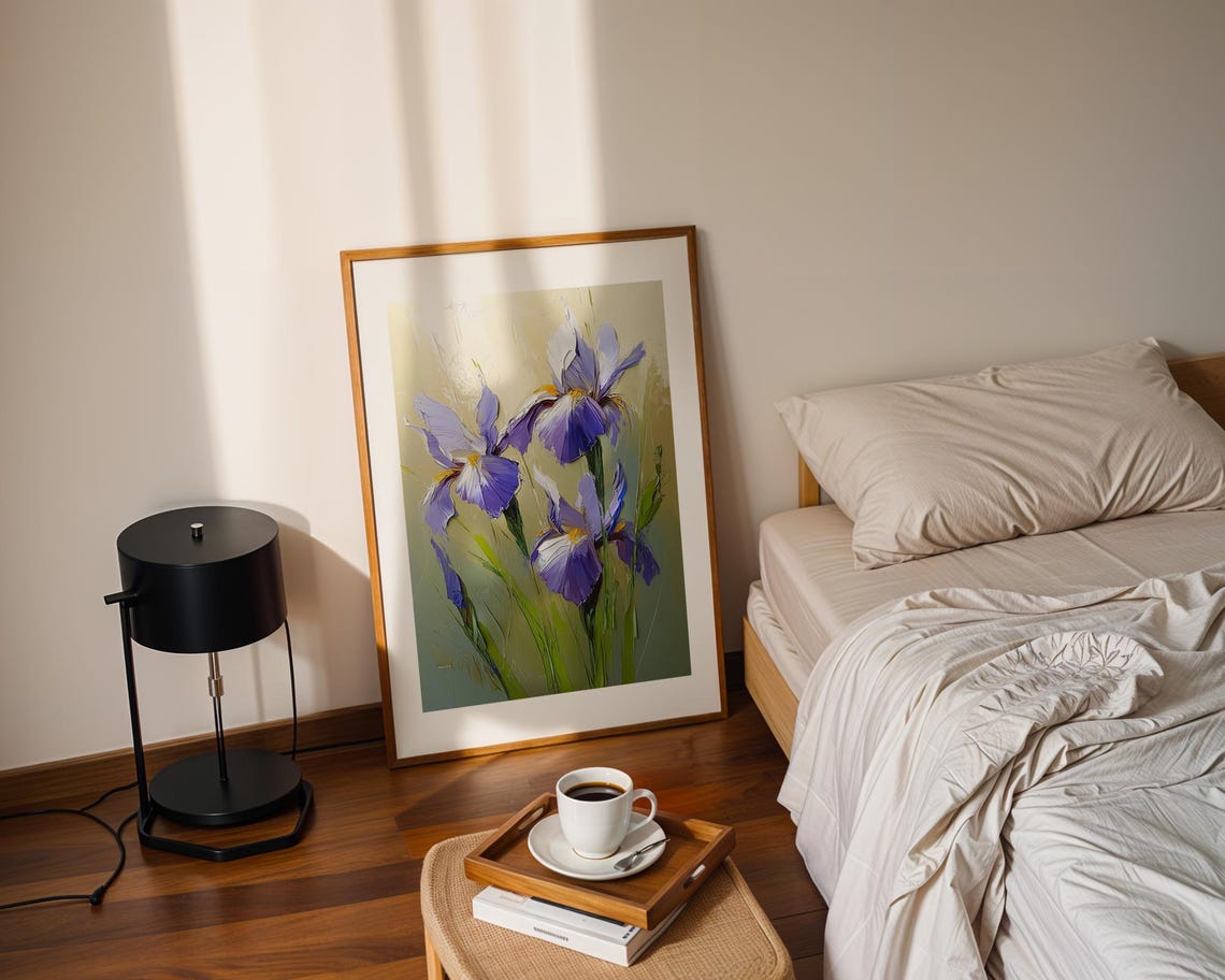 Purple Iris Flowers Close Up Elegant Floral Oil Painting Poster - Image 2