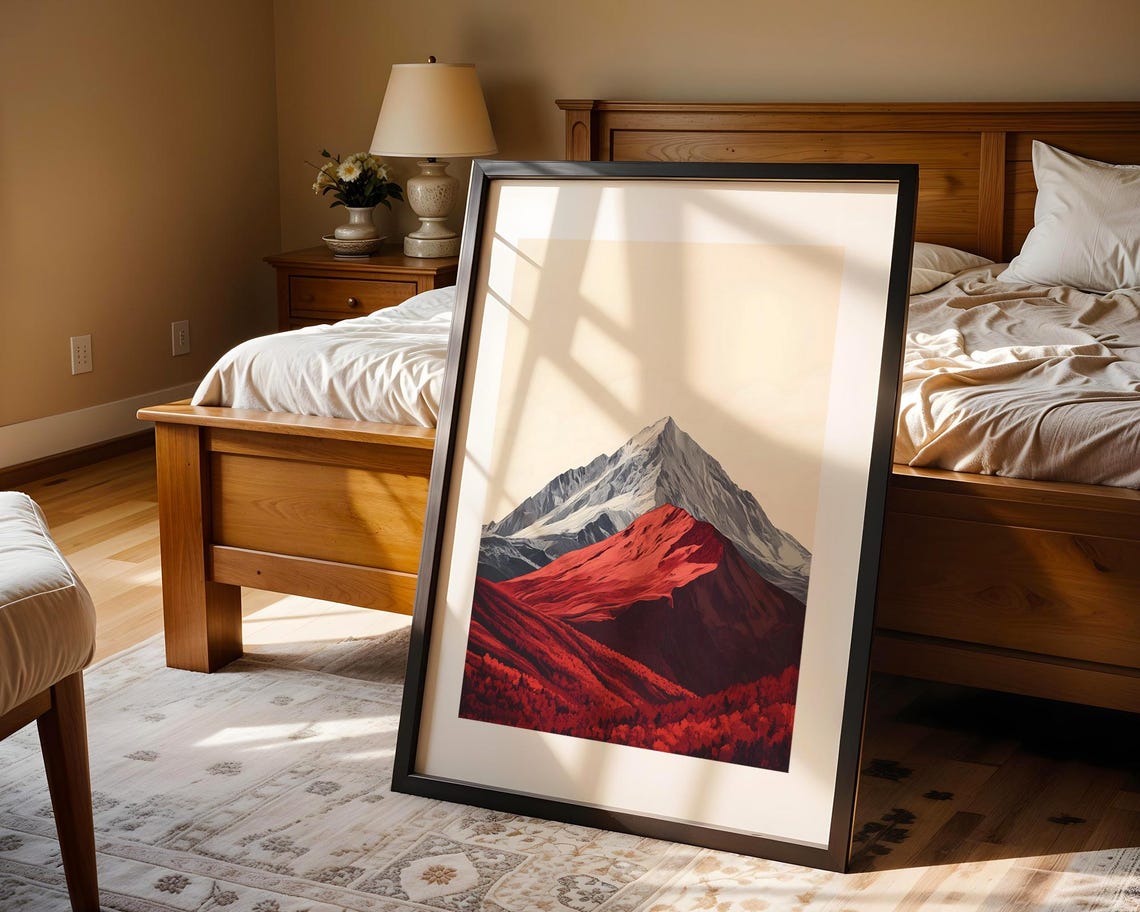Minimalist Red Hills and Grey Mountain Art Poster for Bold Decor - Image 4
