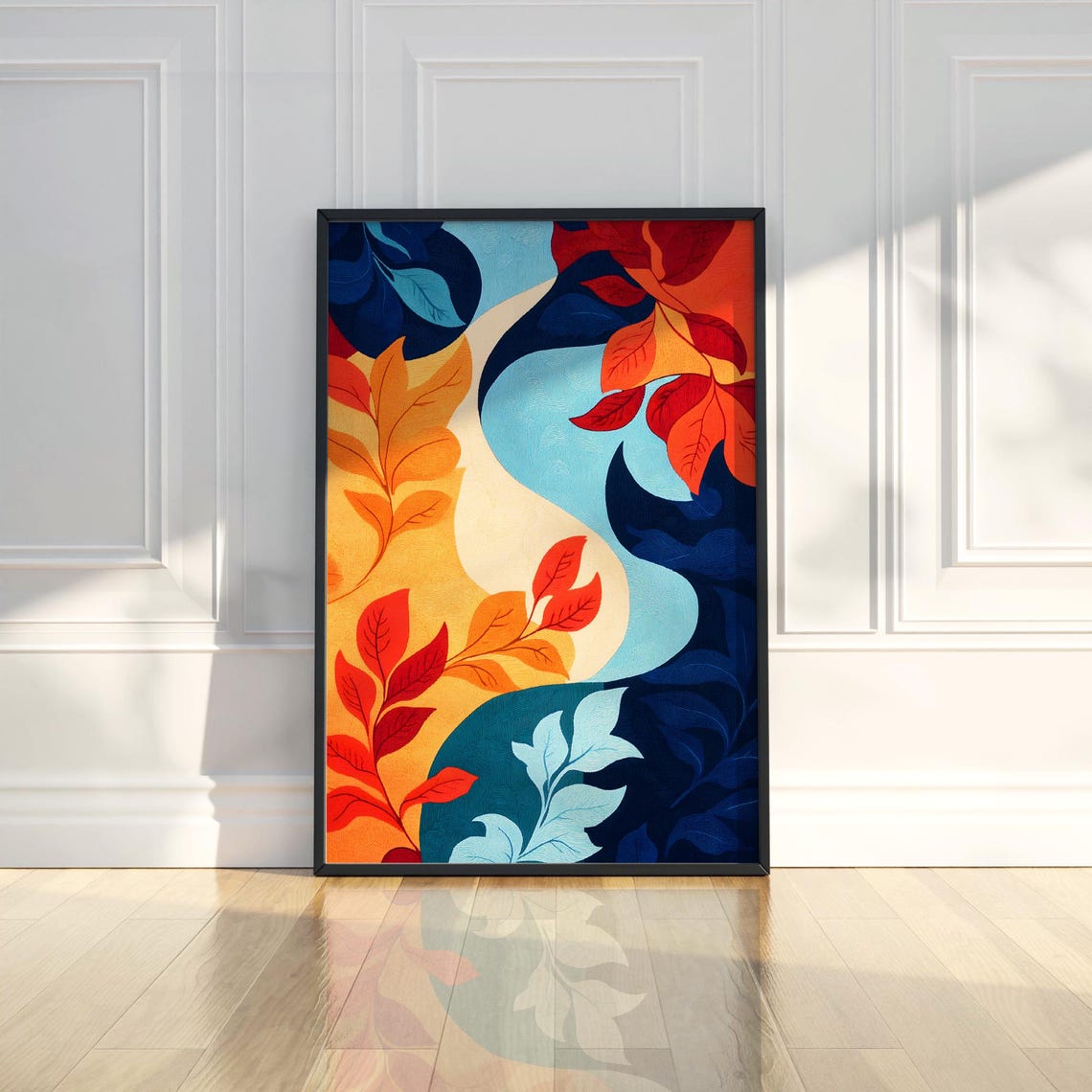 Winding Path Autumn Leaves Red Blue Abstract Nature Art Print