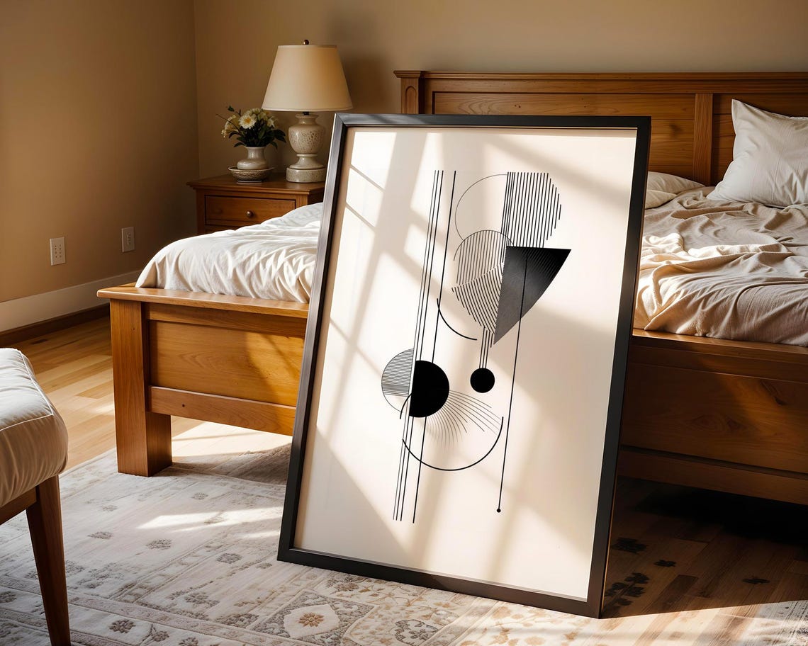 Bold Abstract Geometric Line Art Black White Modern Art Poster - Image 5