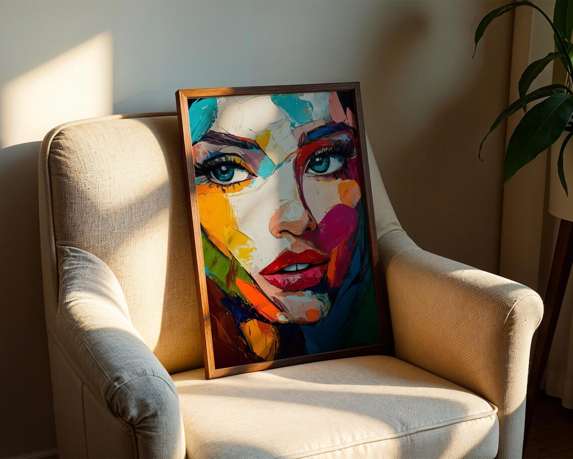 Colorful Abstract Woman Face Textured Oil Painting Portrait Poster - Image 2