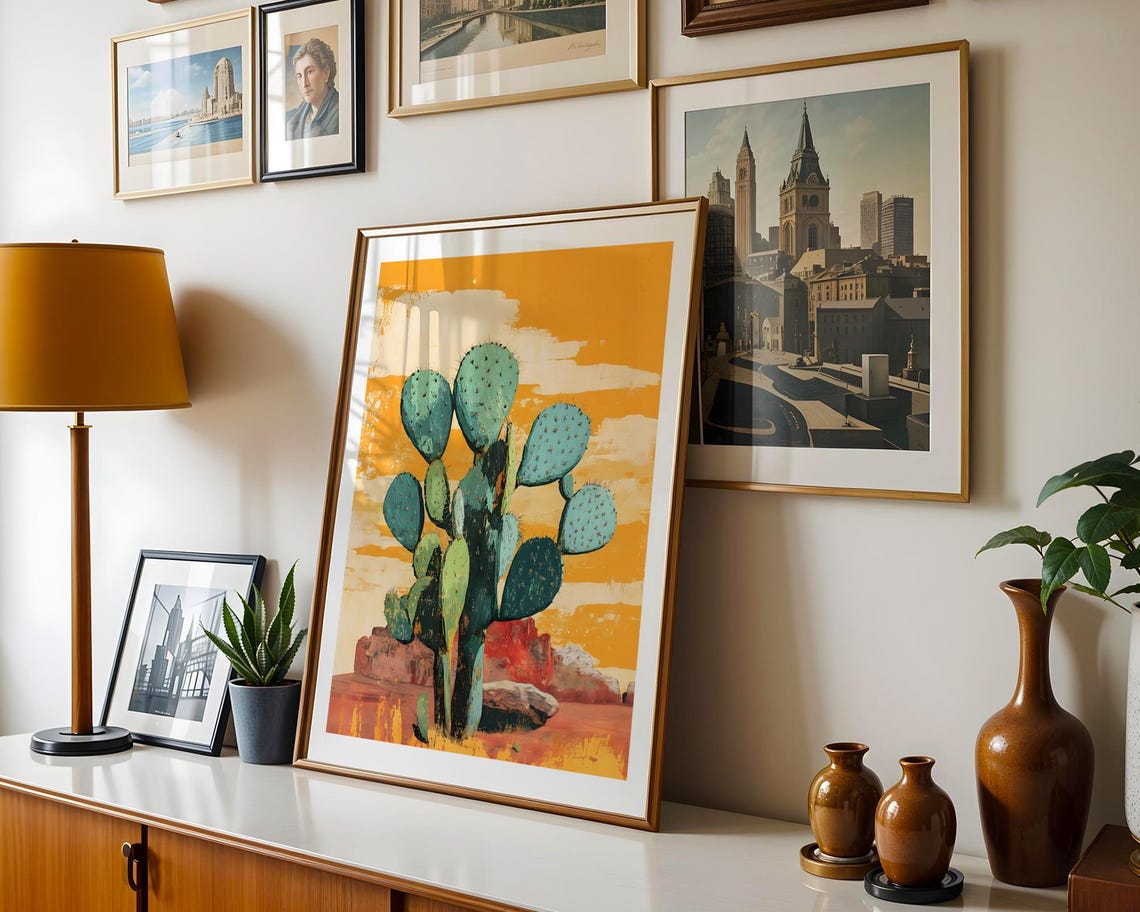 Vibrant Prickly Pear Cactus Southwestern Sunset Painting Poster - Image 6