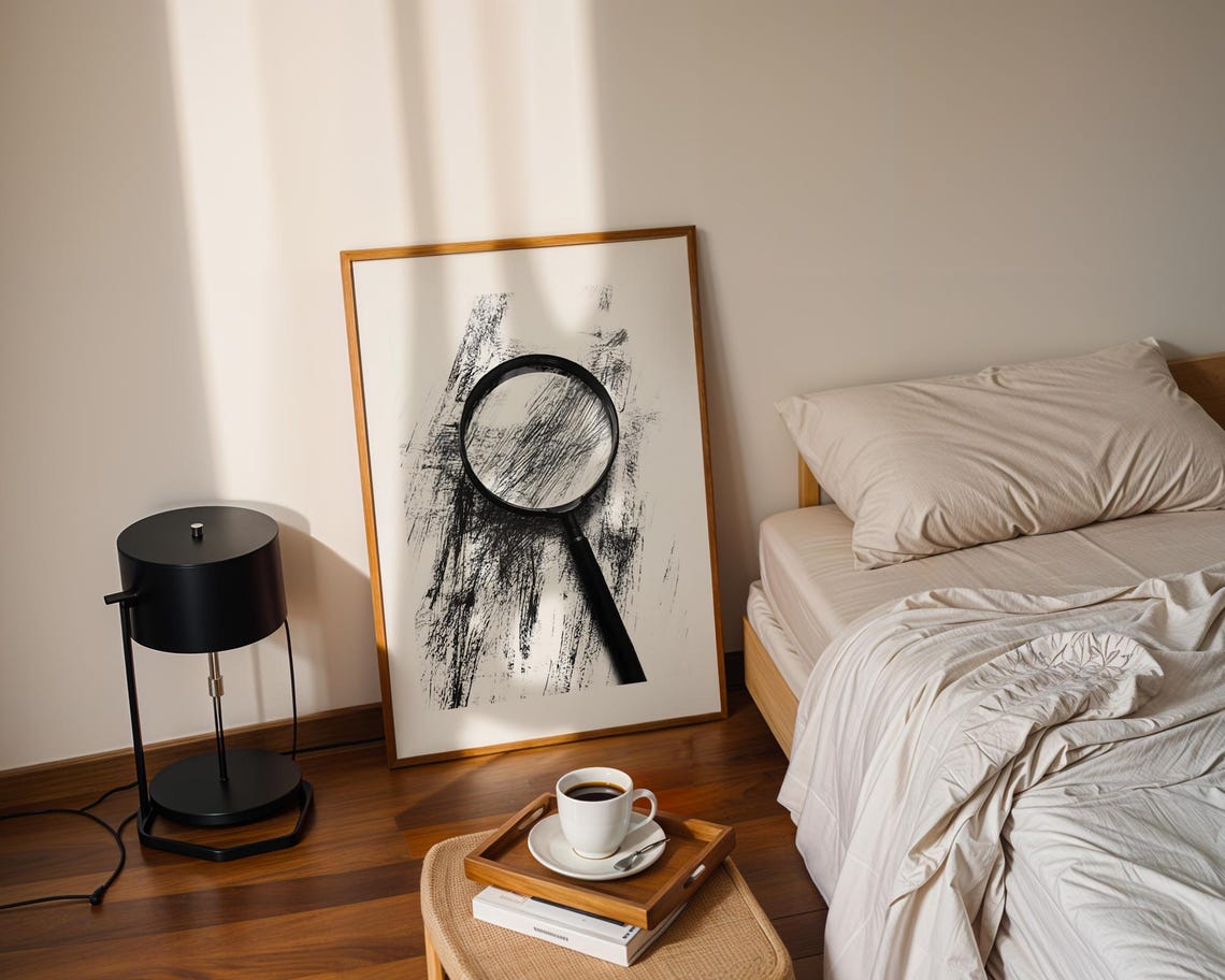 Magnifying Glass Black Ink Brushstroke Abstract Modern Wall Art - Image 3