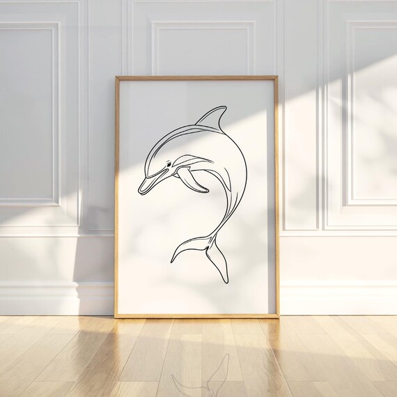 Minimalist Dolphin Sea Animal Line Art Sketch Drawing Painting Trendy Poster Wall Print Modern Home Decor