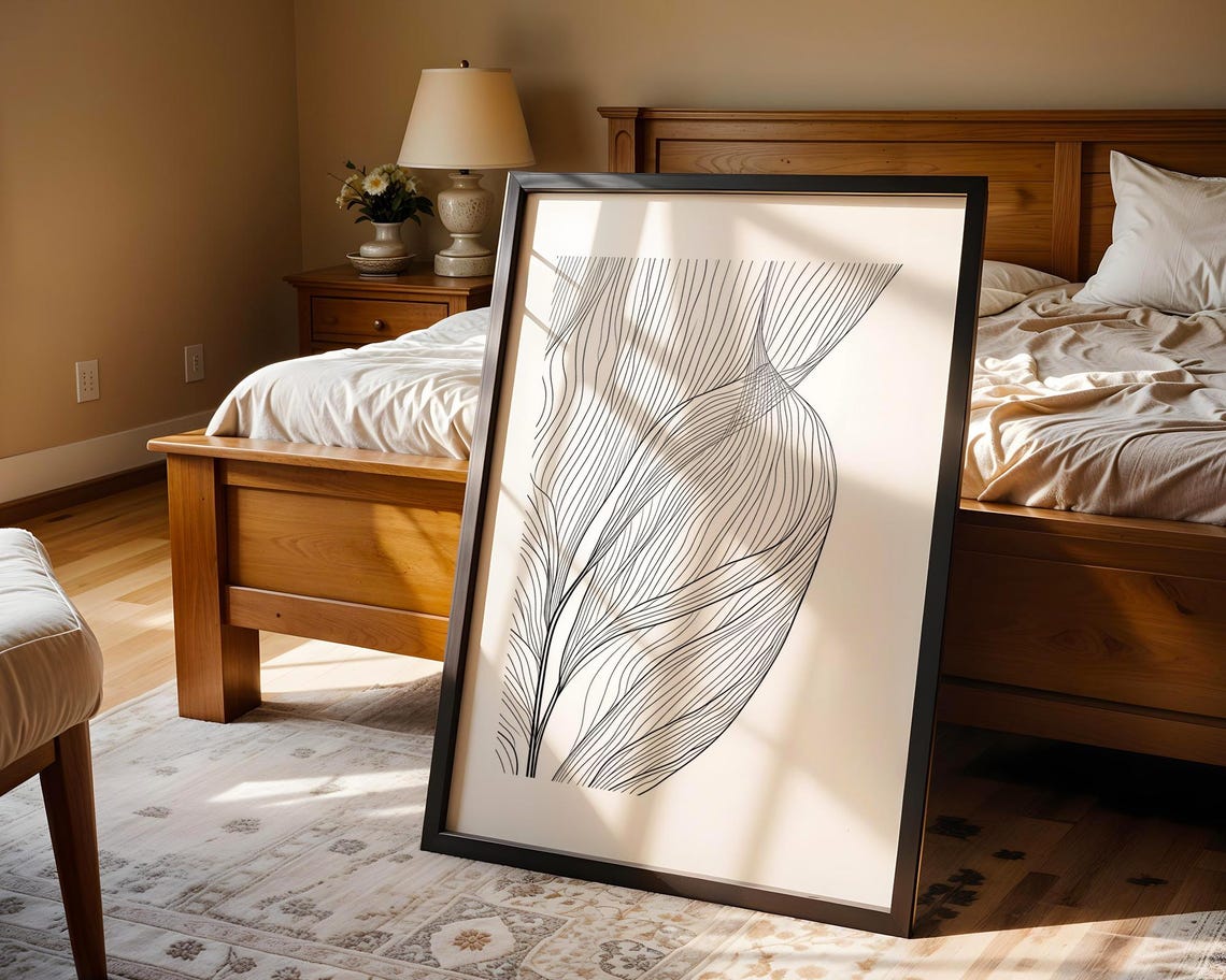 Abstract Flowing Leaf Line Art Black White Modern Decor Poster - Image 5