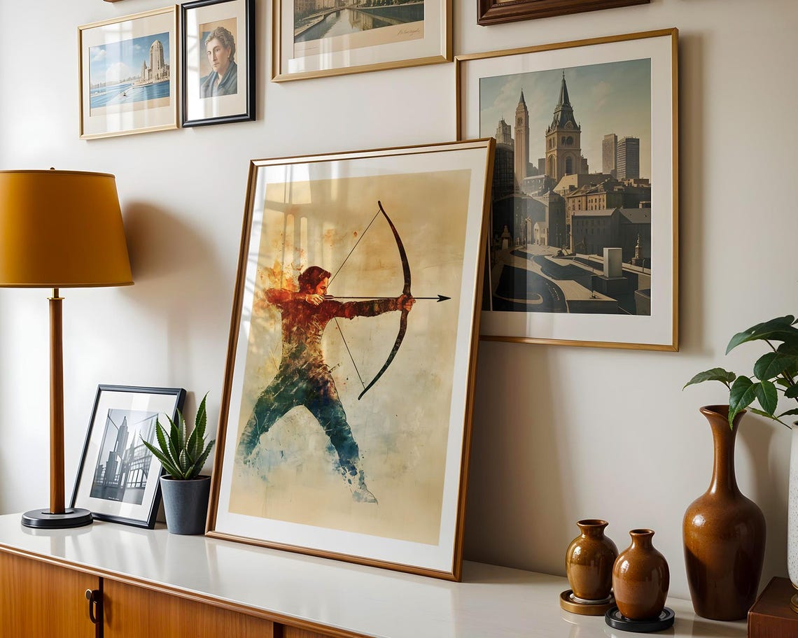 Archer Drawing Bow Watercolor Dynamic Sports Action Silhouette Poster - Image 5