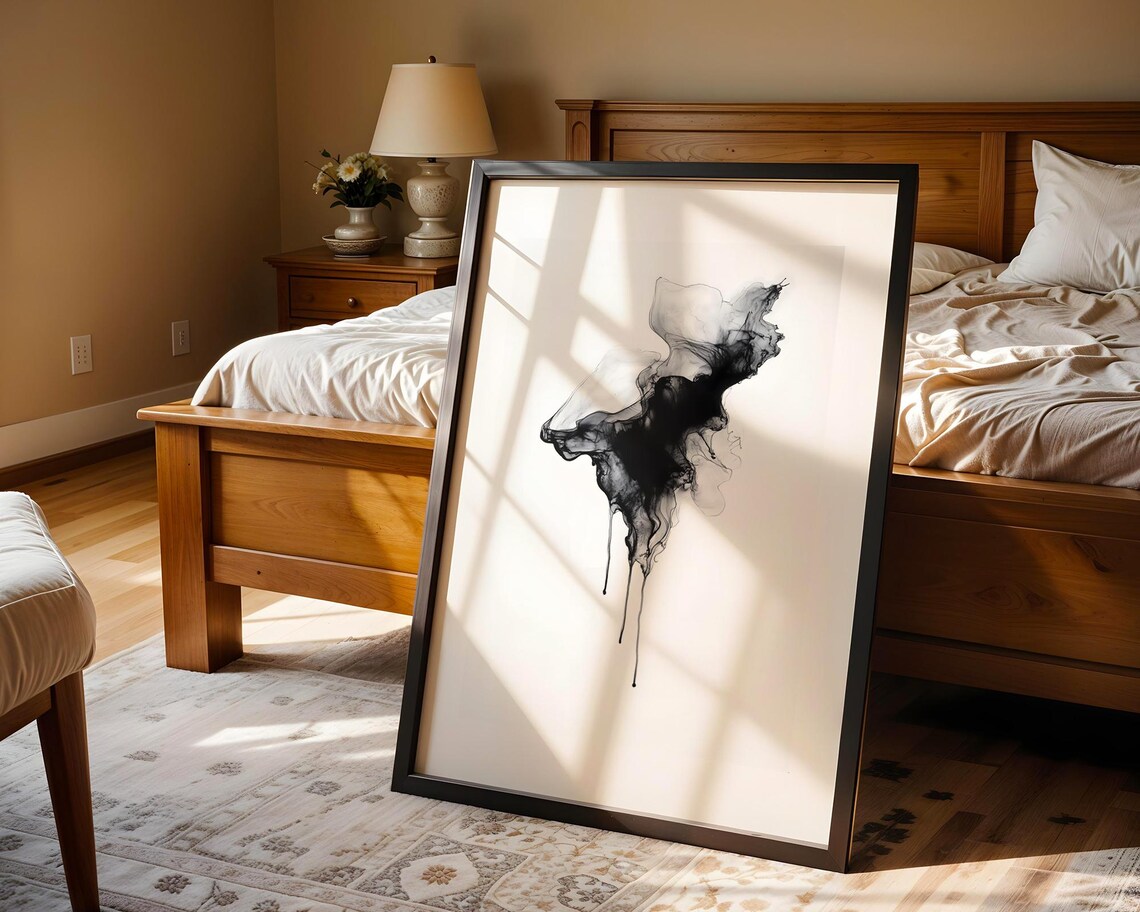 Dramatic Black Alcohol Ink Smoke Abstract Minimalist Art Poster